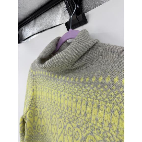 Vineyard Vines Womens S Turtleneck Sweater Wool Cashmere Fair Isle Gray Yellow - Picture 4 of 10